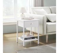 VASAGLE Modern Bedside Table with Drawer Shelf Steel Frame Easy Assembly in White VASAGLE White