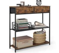 VASAGLE Narrow Console Table with 2 Fabric Drawers, 3-Tier Entryway Sofa Table, 24 x 76 x 80 cm, for Hallway, Living Room, Rustic Brown and Ink Black LNT092K01