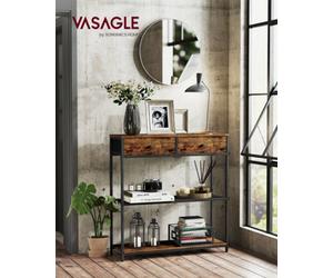 Vasagle Narrow Console Table With 2 Fabric Drawers, 3-Tier Entryway Sofa Table, 24 X 76 X 80 Cm, For Hallway, Living Room