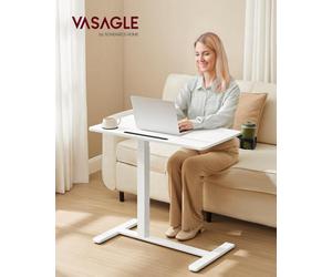 Vasagle Overbed Table With Wheels, Small Standing Desk, 70 X 40 Cm Tabletop, Adjustable Height, 2 Cup Holders