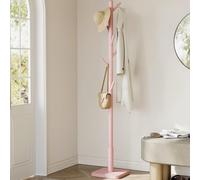 VASAGLE Premium Wood Hall Stand Multi Hook Coat Tree Adjustable Height in Light Pink VASAGLE Light Pink