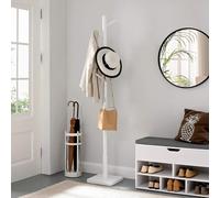 VASAGLE Premium Wood Hall Stand Multi Hook Coat Tree Adjustable Height in White VASAGLE White