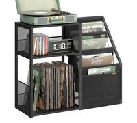 VASAGLE Record Player Stand, 3-Tier Side Table, Vinyl Record Storage up to 140 Albums, End Table for Living Room, Bedroom, Ebony Black LET276B01