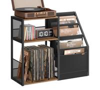VASAGLE Record Player Stand, 3-Tier Table, Vinyl Storage, Rustic Brown