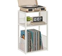 VASAGLE Record Player Stand, Vinyl Storage Rack with Dividers, Steel and Particleboard Turntable Shelf, 43 x 30 x 68.9 cm, Cloud White End Table for Living Room, DACEY Collection LET275W01