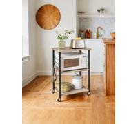 Vasagle Rolling Storage Cart, 3-Tier Serving Trolley With Hooks, Kitchen Shelf For Microwave And Toaster, Black And Greige
