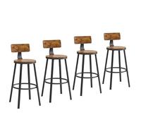 VASAGLE Round Bar Stools, Set of 2, with Backrest, Metal Frame, 99 cm Tall | Kitchen Breakfast Bar Chairs, Rustic Brown and Ink Black, BARNET Collection