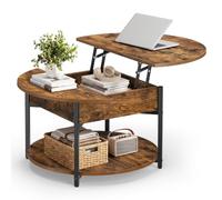 VASAGLE Round Coffee Table, Lift Top Table with Hidden Storage