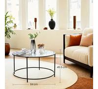 Vasagle Round Coffee Table, Living Room Table, Glass Table With Steel Frame, Sofa Table, Tempered Glass, Black