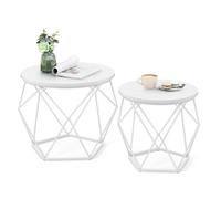 Vasagle Round Coffee Table, Set Of 2, Side Sofa End Modern Style, Removable Top, Steel Frame, For Living Room, Snow White And