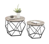 VASAGLE Round Coffee Tables, Set of 2, Removable Tabletop | Side Tables, Steel and Particleboard Frame, for Living Room, Heather Greige and Matte Black LET040B02