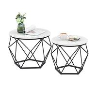 VASAGLE Round Coffee Tables, Set of 2, Removable Tabletop | Side Tables, Steel and Particleboard Frame, for Living Room, Marble and Matte Black LET040B59