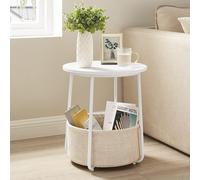 VASAGLE Round End Table Fabric Basket Spacious Modern Bedside Living Room in White VASAGLE White