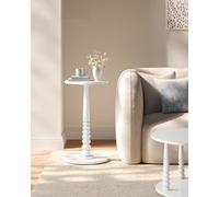 MARIEL Collection - Round Side Table with Solid Wood Leg, Cloud White