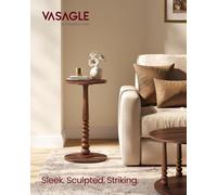 Vasagle Round Side Table, Small Drink End Table For Small Spaces, Accent Nightstand, Solid Wood Leg, Mid-Century Modern