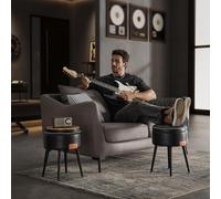 VASAGLE Round Storage Ottoman Dressing Stool Synthetic Leather Steel Legs in Black VASAGLE Black