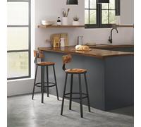 VASAGLE Set of 2 Bar Stools with Backrest & Metal Frame in Brown VASAGLE Brown