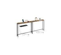 VASAGLE Set of 2 Console Tables with Charging Station, Slim Behind Sofa Tables, 15 x 100 x 80 cm, 2 Hooks, Easy Assembly, for Hallway, Living Room,