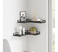 VASAGLE Set of 2 Floating Corner Wall Shelves Rack in Black VASAGLE Black
