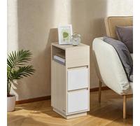 Vasagle Set Of 2 Narrow Side Tables, Slim End Table With 2 Drawers, 1 Open Compartment, Natural Beige