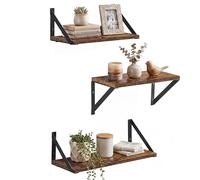 VASAGLE Set of 3 Wall Shelves, Floating Shelves | For Trinkets, Photo Frames, Living Room, Bedroom, Kitchen, Bathroom, Rustic Brown and Black, COLEX Collection LWS442B01