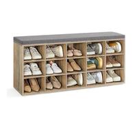 VASAGLE Shoe Bench, 15 Open Storage Compartments, 105x30x48cm, Oak with Blue Grains and Grey