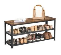 Songmics Vasagle Shoe Bench, Shoe Rack With 2 Shelves, Shoe Organiser,entryway Living Room Hallway, Steel Structure, Rustic Brown And Black
