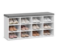 Shoe Bench with Padded Seat and Cushion and 12 Compartments, White