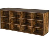 VASAGLE Shoe Bench, Storage Bench with Padded Seat, with Cushion, 12 Compartments, Adjustable Shelves, for Living Room, Hallway, 30.3 x 104 x 48 cm, Rustic Brown LHS012B01