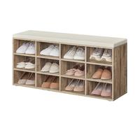 VASAGLE Shoe Bench, Storage Bench with Padded Seat, with Cushion, 12 Compartments, Adjustable Shelves, for Living Room, Hallway, 30.3 x 104 x 48 cm, Camel Brown LHS012K03