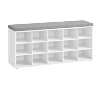 VASAGLE Shoe Bench, Storage Bench with Padded Seat, with Cushion, 15 Compartments, Adjustable Shelves, for Living Room, Hallway, 30 x 105 x 48 cm, Cloud White and Dove Grey LHS15WT