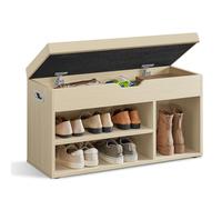 VASAGLE Shoe Bench with Cushion, Storage Bench with Padded Seat, 3 Compartments, Hidden Storage, Shelves, Living Room Lounge Hallway Bedroom, Load Capacity 150 kg, Natural Beige LHS030K03