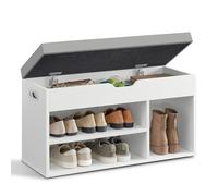 VASAGLE Shoe Bench with Cushion, Storage Bench with Padded Seat, 3 Compartments, Hidden Storage, Shelves, Living Room Lounge Hallway Bedroom, Load Capacity 150 kg, Cloud White LHS030W02