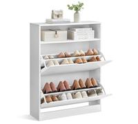 VASAGLE Shoe Cabinet 2 Flip Doors, 3 Tier Shoe Rack, 1 Open Compartment, Adjustable and Removable Divider, for 11-16 Pairs Shoes, for Narrow Entrance, Cloud White CUSTOS Collection LBC048W01V1