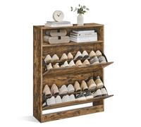 VASAGLE Shoe Cabinet 2 Flip Doors, 3 Tier Shoe Rack, 1 Open Compartment, Adjustable and Removable Divider, for 11-16 Pairs of Shoes, for Narrow Entrance, Rustic Brown CUSTOS Collection LBC048B01