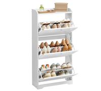 VASAGLE Shoe Cabinet 3 Flaps Shoe Rack Shoe Storage Top Plate Adjustable Divider for up to 12-20 Pairs of Shoes Hallway 24 x 60 x 121.2 cm Cloud White LBC036WB01