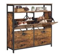 VASAGLE Shoe Cabinet, 4 Flip Doors | Storage Rack with Open Compartment, Internal Dividers, 99 x 30 x 95 cm, Rustic Brown, BARNET Collection LBS803B01