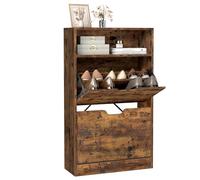 VASAGLE Shoe Cabinet with 2 Flaps, Shoe Rack with an Open Shelf, Particleboard, Easy to Clean, 60 x 24 x 102 cm, Rustic Brown CUSTOS Collection LBC040X01V1