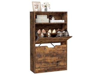 VASAGLE Shoe Cabinet with 2 Flaps, Shoe Rack with an Open Shelf, Particleboard, Easy to Clean, 60 x 24 x 102 cm, Rustic Brown CUSTOS Collection LBC040X01V1