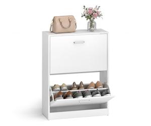 VASAGLE Shoe Cabinet with 2 Flip Doors, Adjustable and Removable Divider, for 12 Pairs of Women's Shoes or 8 Men's Shoes, for Narrow Entrance, 60 x 24 x 83.5 cm (L x W x H), White LBC02WT