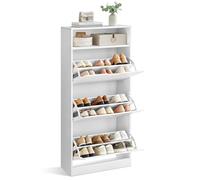 VASAGLE Shoe Cabinet with 3 Flip Doors, 4-Tier Shoe Rack, Adjustable and Removable Divider, for 14-18 Pairs Shoes, for Narrow Entrance, 24 x 60 x 139 cm, Cloud White CUSTOS Collection LBC046W01