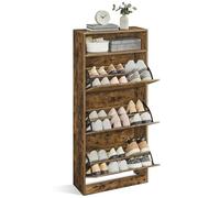 VASAGLE Shoe Cabinet with 3 Flip Doors, 4-Tier Shoe Rack, Adjustable and Removable Divider, for 14-18 Pairs Shoes, for Narrow Entrance, 24 x 60 x 139 cm, Rustic Brown CUSTOS Collection LBC046B01
