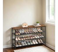 Vasagle Shoe Rack 4 Tier, Narrow Shoe Storage Organiser For Wardrobe Hallway, With 3 Fabric Shelves And Top