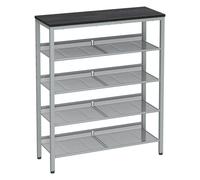 VASAGLE Shoe Rack, 5-Tier Shoe Storage with Shelves and Large Top, Adjustable Mesh Shelves, Space-Saving for Entryway, Hallway, Steel, Industrial,