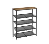 VASAGLE Shoe Rack, 5-Tier Shoe Storage with Shelves and Large Top, Adjustable Mesh Shelves, Space-Saving for Entryway, Hallway, Steel, Industrial,