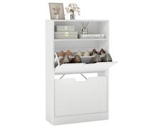VASAGLE Shoe Cabinet with 2 Flaps, Shoe Rack with an Open Shelf, Melamine Veneer, Easy to Clean, 60 x 24 x 102 cm, White LBC040W01