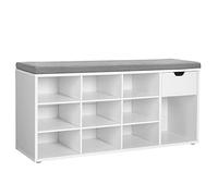 VASAGLE Shoe Storage Bench, Hallway Bench with Cushion, Drawer and Open Compartments, Shoe Bench with Seat, for Living Room, Bedroom, Closet, White and Grey LHS24WT