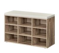 VASAGLE Shoe Storage Bench with Cushion, 9 Compartments, Adjustable Shelves, for Living Room, Hallway, 78.5 x 30.3 x 48 cm, Begonia Wood, Light Beige CUSTOS Collection LHS009K04