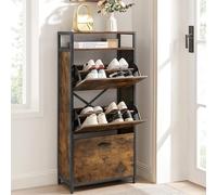 VASAGLE Shoe Storage Cabinet Folding Doors Open Shelf Space Saving Design in Brown VASAGLE Brown