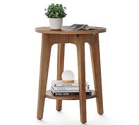 VASAGLE Side Table, 2-Tier Small Round End Table | Nightstand with Tapered Legs, Curved Transitions, for Small Spaces, Living Room, Bedroom, Honey Brown, MAEZO LET283T41